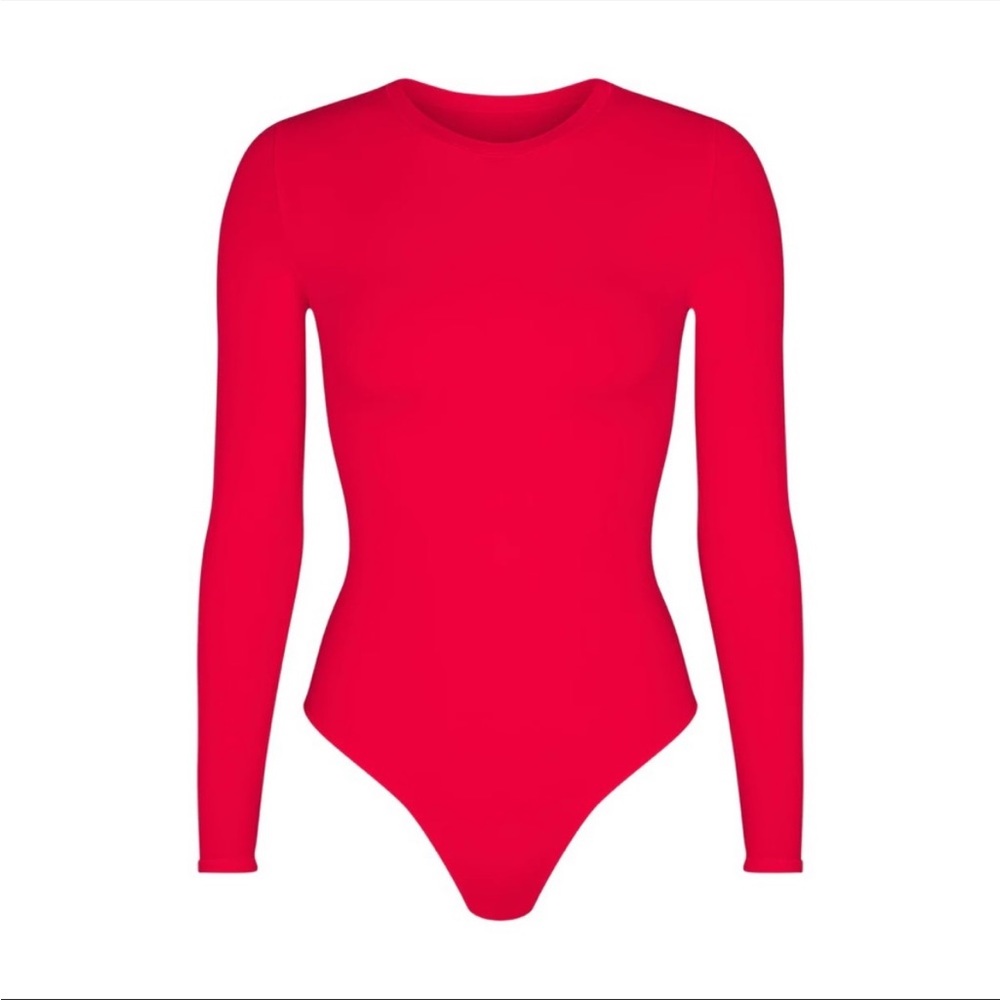 𝅺NEW Skims Fits Everybody Long Sleeve Crew Neck Bodysuit Sz XL in Ruby - Picture 2 of 10